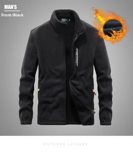 Front view of black outdoor leisure fleece jacket with thick thermal lining and gold zip detail