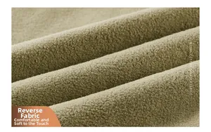 Close-up of olive green polar fleece fabric showing soft texture and thermal lining