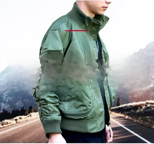 Detailed view of the tactical eagle emblem patch on the olive green flight jacket sleeve
