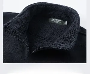 Close-up of winter fleece lining and collar zipper on men's thermal jacket