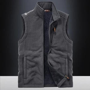 Men's Polar Fleece Vest Thickened Warm Gilet Stand Collar Zipper Pockets Solid Color Outdoor Casual Sporty Sleeveless Jacket Top