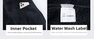Detail of soft fleece jacket interior featuring a secure inner pocket and fabric care label