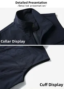 Détail de gilet de travail bleu foncé avec col montant et doublure en maille respirante