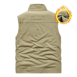Men's khaki reversible outdoor vest with fleece lining and warm thermal design