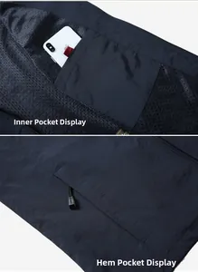Détail du gilet de travail bleu marine avec poche téléphone et doublure en maille