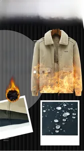 Detail of fleece collar winter jacket with waterproof fabric and thermal insulation