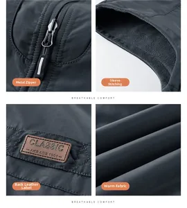 Detail view of durable metal zipper, stitching and warm fleece lining on men's vest