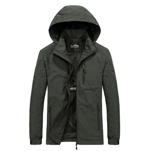 Men Casual Windproof Jacket Polyester Breathable Mesh Lining Detachable Hood Multi-Pocket Outdoor Solid Color Plus Size Coat