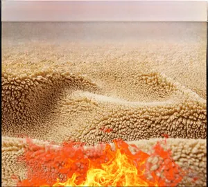 Close-up of thick camel sherpa fleece texture with thermal insulation heating effect