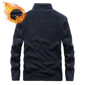 Men's thermal fleece jacket with stand collar and thickened lining for outdoor warmth