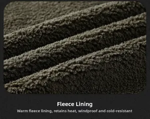 Close-up of thick sherpa fleece lining in olive green for thermal heat retention