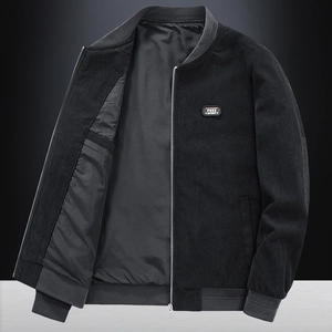 Men's vintage corduroy bomber jacket in black with Free Spirit patch and ribbed trim