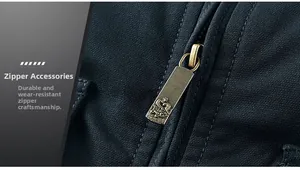 Detailed close-up of a vintage bronze lion-head zipper on a heavy-duty twill winter jacket