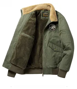 Detail of army green bomber jacket with warm fleece lining and functional arm pocket