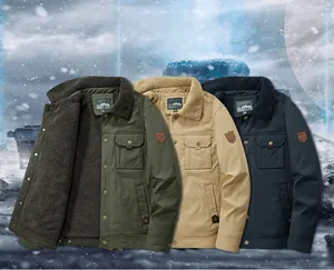 Mens winter workwear jackets in three colors with warm fleece lining and turn-down collar
