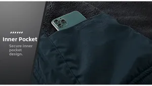 Detail of interior theft-proof pocket and thick fleece lining in winter jacket