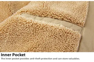 Close-up of winter jacket fleece lining featuring a secure functional inner pocket