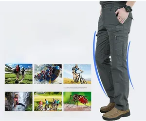 Détail du pantalon tactique outdoor à séchage rapide avec poches zippées et coupe 3D