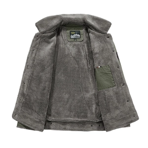 Men's winter heavy fleece-lined jacket in army green with grey plush interior