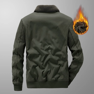 Winter men's dark green thermal work jacket with fleece lining and ribbed cuffs