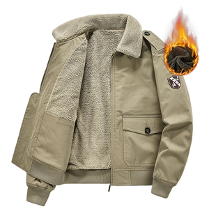 Men's khaki sherpa-lined winter work jacket with warm fleece collar and ribbed cuffs