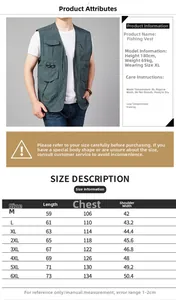 Größentabelle für Herren Angelweste mit Maßen von M bis 6XL für Outdoor Aktivitäten