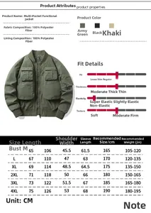 Detailed size chart and specifications for American vintage pilot bomber jacket for men