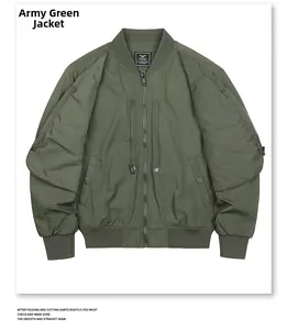 Macro shot of army green bomber jacket with utility pockets and functional zippers