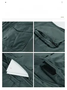 Dettaglio delle tasche multiple sulla resistente maglia tattica verde scuro per outdoor