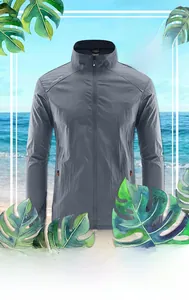 Detail der grauen, wasserabweisenden Eisseiden-Sonnenschutzjacke mit atmungsaktivem Stoff