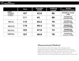 Detailed size guide table for men outdoor quick-dry vest from sizes M to 4XL
