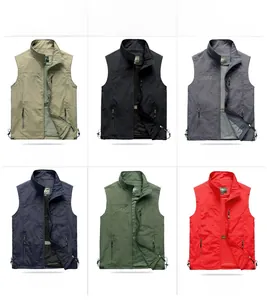 Outdoor quick-dry vests in six colors showing zip pockets and stand collar details