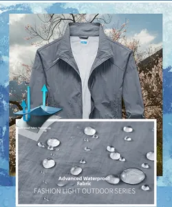 Makroansicht von technischem wasserdichtem Stoff und grauem Outdoor-Sonnenschutz-Windbreaker