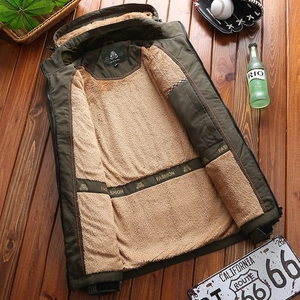 Winter fleece parka for men in dark green with waterproof fabric and warm hood