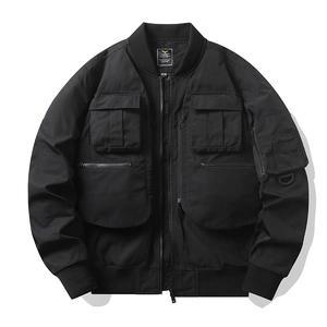 Men's Retro Multi Pocket Bomber Jacket Waterproof Windproof Workwear Polyester Flight Jacket Tactical Outwear Coat
