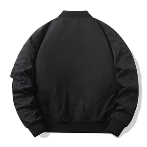 Men's vintage black bomber jacket with windproof fabric and tactical sleeve pocket
