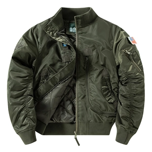 Men's MA-1 Bomber Flight Jacket Thickened Padded Nylon Windproof Multi Pocket Military Workwear Coat With Patches
