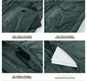 Vista dettagliata del gilet multitasche che mostra tasche a patta e ampio spazio