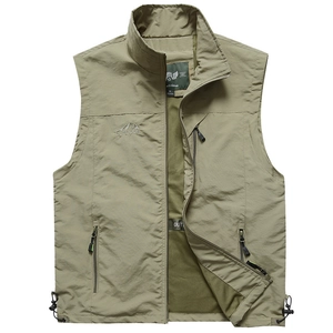 Outdoor khaki waterproof multi-pocket fishing vest for men with lightweight nylon material