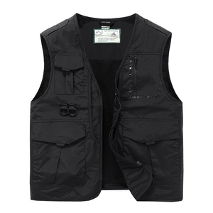 Gilet cargo da uomo nero multitasche con scollo a V e zip per attività all'aperto