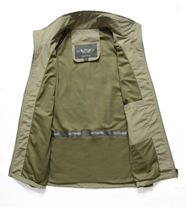 Men's waterproof outdoor vest in military green with breathable mesh lining