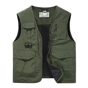 Gilet outdoor da uomo verde militare con tasche multiple, zip e fodera in rete traspirante