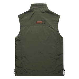 Army green men's stand collar quick-dry outdoor vest with fashion leather back patch