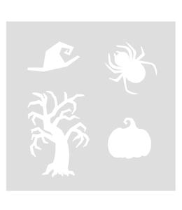 Detail von Halloween PET Malschablonen mit Hexenhut, Spinne, Baum und Kürbis Motiven