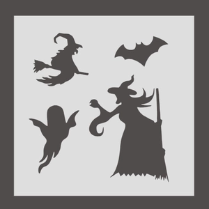 Transparente Halloween Schablonen aus PET mit Hexe, Fledermaus und Geist für DIY-Kunst
