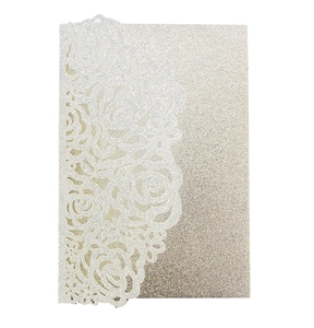 Invitations de Mariage Européennes Roses Ajourées Découpe Laser Papier Pailleté Cartes d'Invitation pour Fiançailles Fête