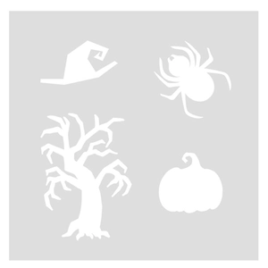 Halloween PET-Schablonen-Set mit weißem Hexenhut, Spinne, Baum und Kürbis-Designs
