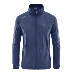 Blaue leichte Sonnenschutzjacke für Herren mit Stehkragen und Reißverschlusstaschen