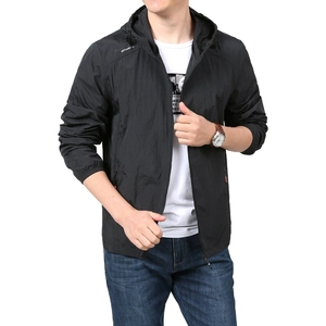 Men's black hooded quick-dry sun protection jacket with Outdoor Top print for sports