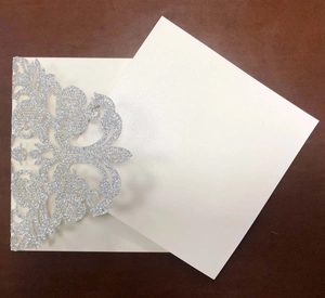 Elegant silver glitter laser cut lace wedding invitation with blank inner card set